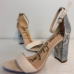 Sam Edelman Cream and Snakeskin Heels